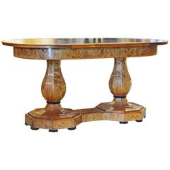 Superior 19th Century Biedermeier Style Twin Pedestal Birchwood Library Table