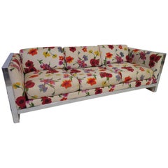 Retro Lovely Chunky Chrome Milo Baughman Style Mid-Century Modern Sofa