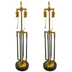 Unusual Pair of Brass and Iron Table Lamps 9