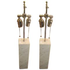 Pair of Sculptural Vintage Calacatta Marble Lamps 8