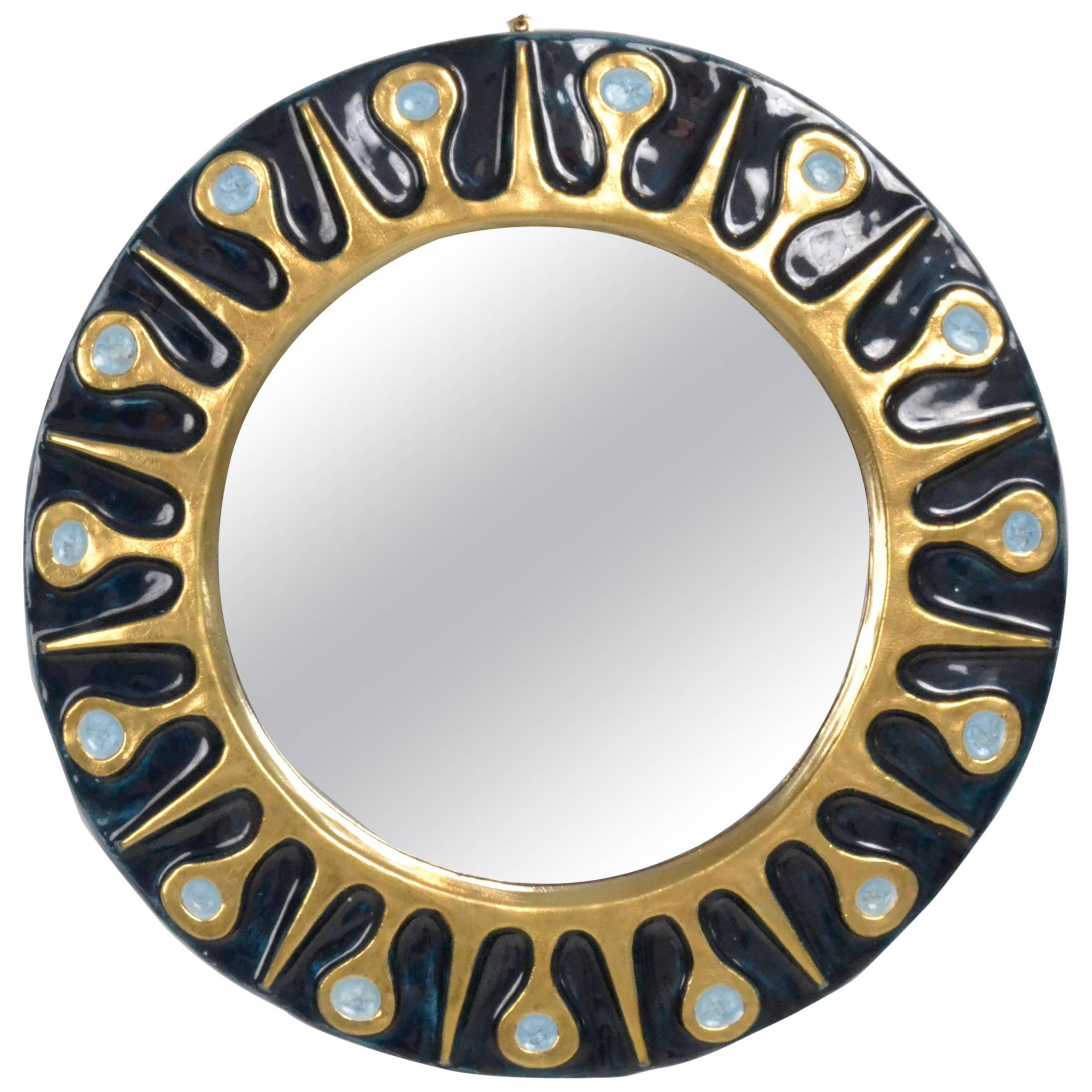 Ceramic Mirror with Crackled Glass Detail