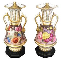 Pair of English Floral Vase Lamps