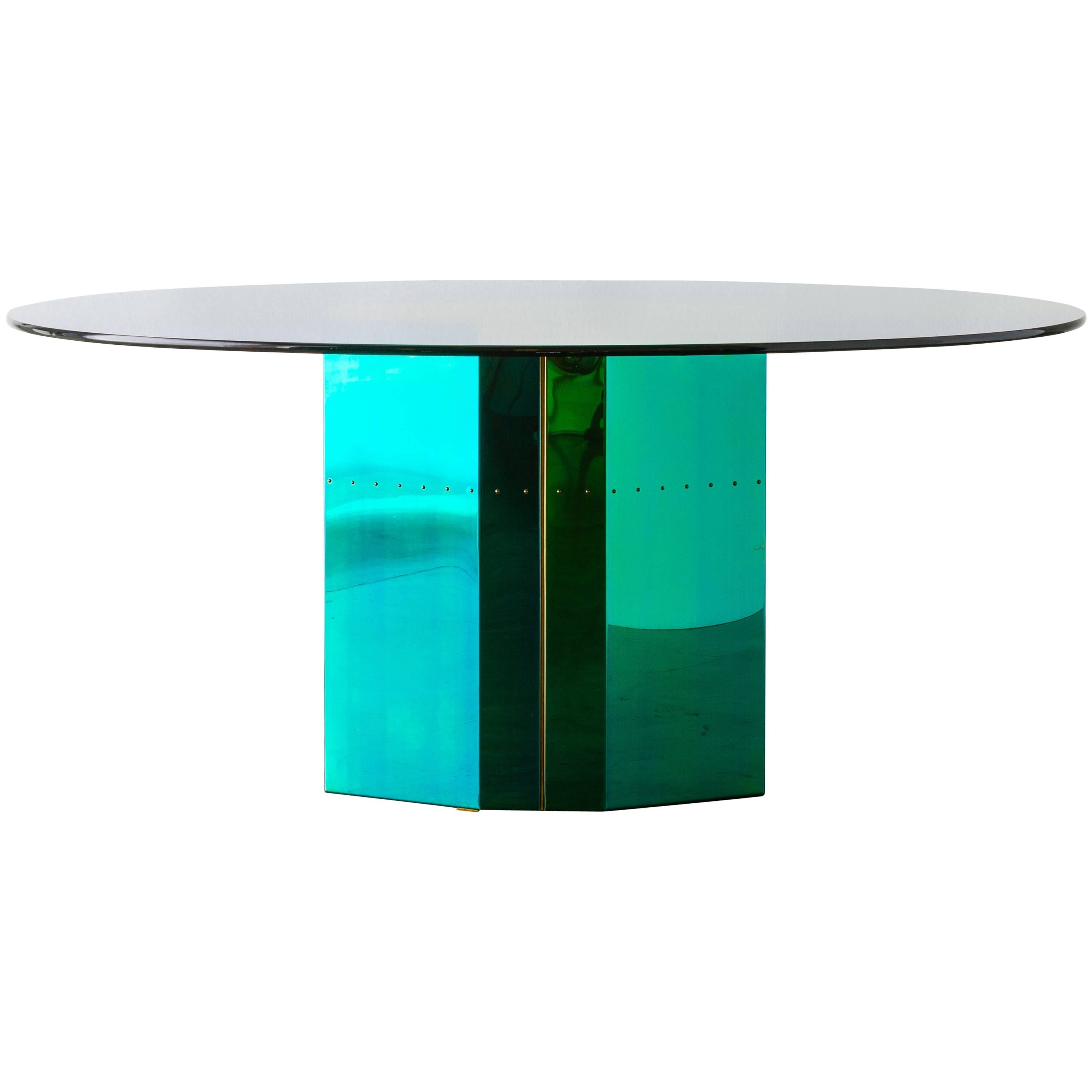 "Polygonon" Blue Oval Glass Table by Afra & Tobia Scarpa for B & B Italia, 1984