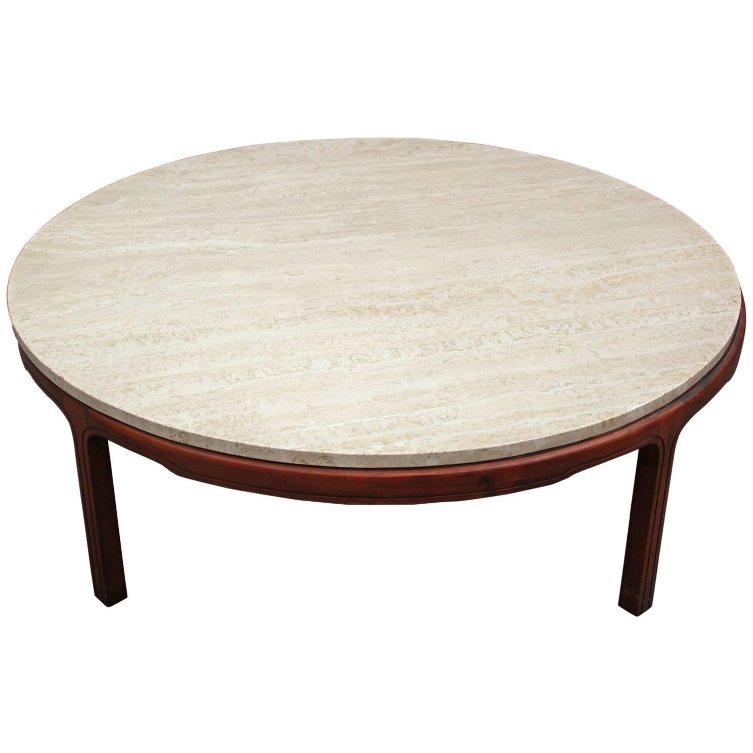 Round Travertine Topped Coffee Table