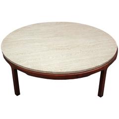 Round Travertine Topped Coffee Table