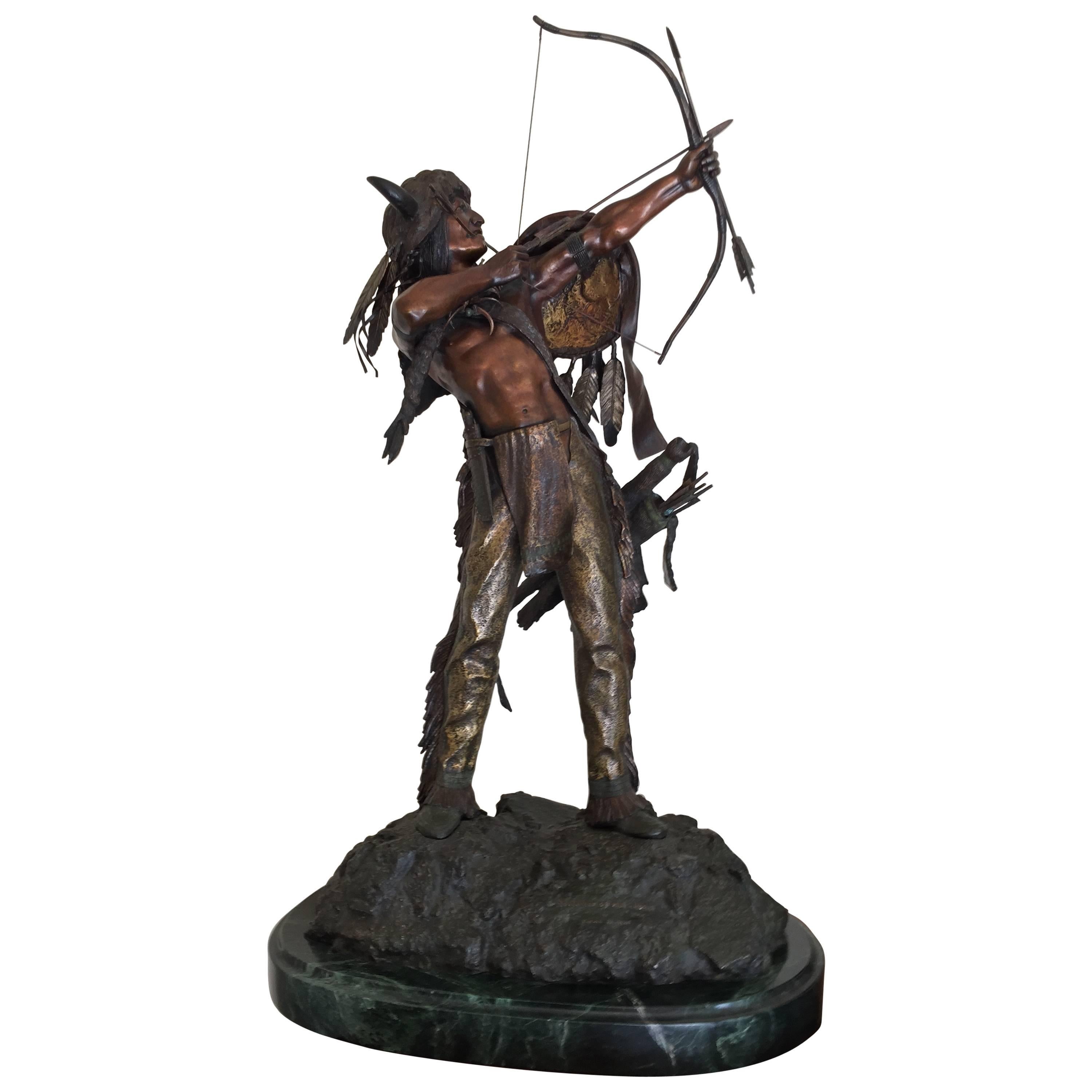 Harold Shelton "Defender of the Dakota" Indian Native American Bronze Statue art For Sale