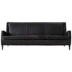 Danish Three-Seat Sofa in Original Black Leather Upholstery 12