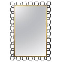 Vintage Hollywood Regency Brutalist Style Illuminated Mirror by Hillebrand