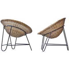 Danish 1950s Rattan Easy Chairs