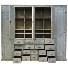 Large Textile Factory Pine Cabinet Original Cabinet, 1920s