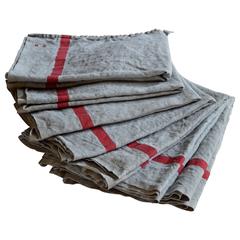 Antique French Kitchen Towels, Pure Linen Dyed in Light Grey
