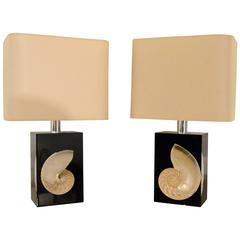 Pair of 1970s Lucite and Shell Inlaid Lamps