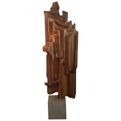 Wood Sculpture on Marble Base, Artist Unknown 4