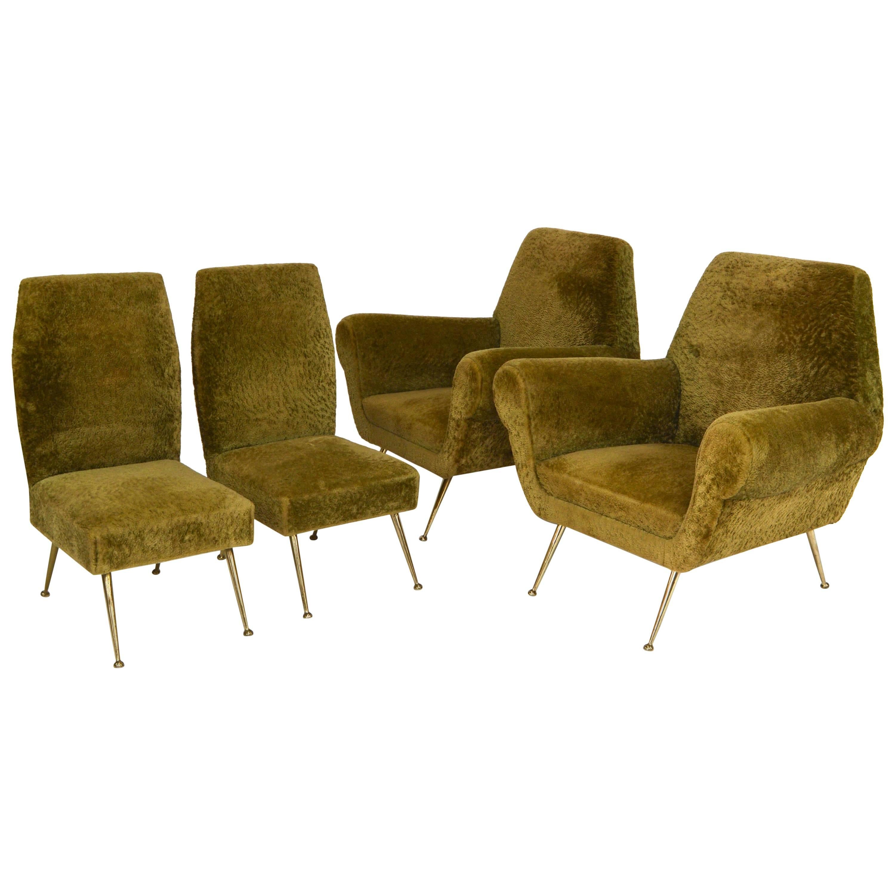Rare Set of Gigi Radice Lounge Chairs and Side Chairs, Italy, 1950s