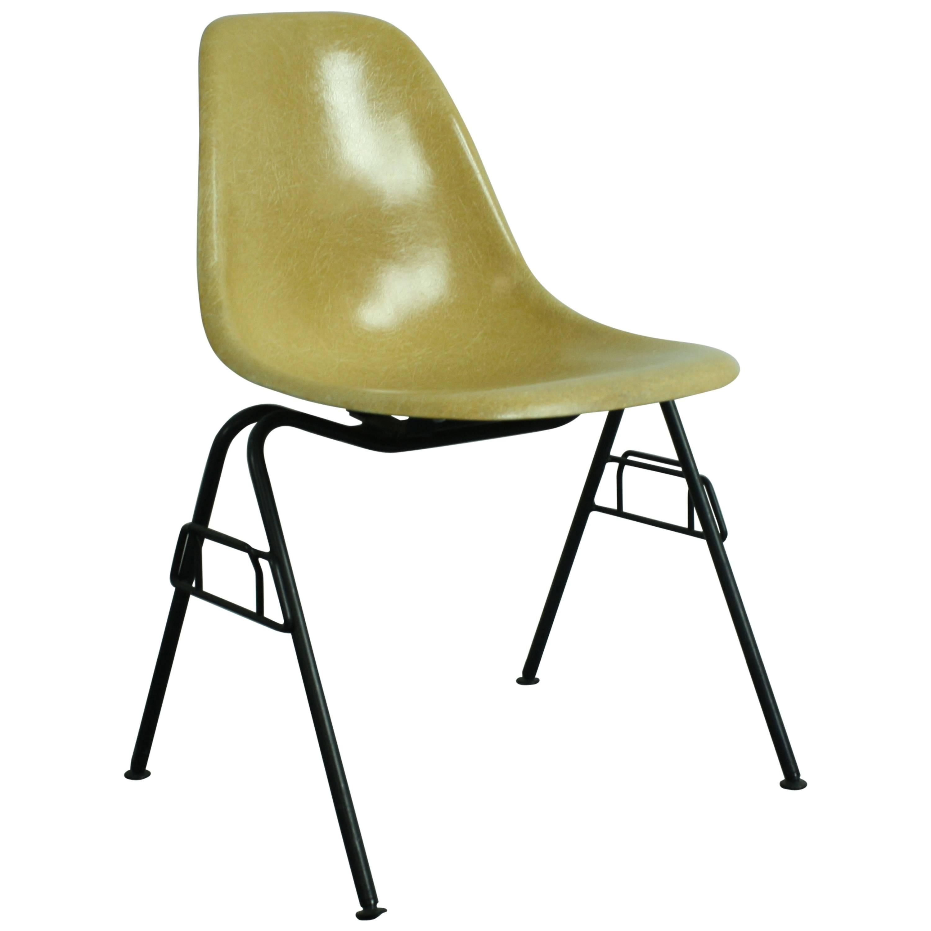 Charles Eames Herman Miller DSS Chair in Light Ochre on Original Stacking Base For Sale