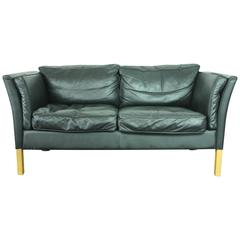 Vintage Mogensen Style Two-Seat Black Leather Sofa