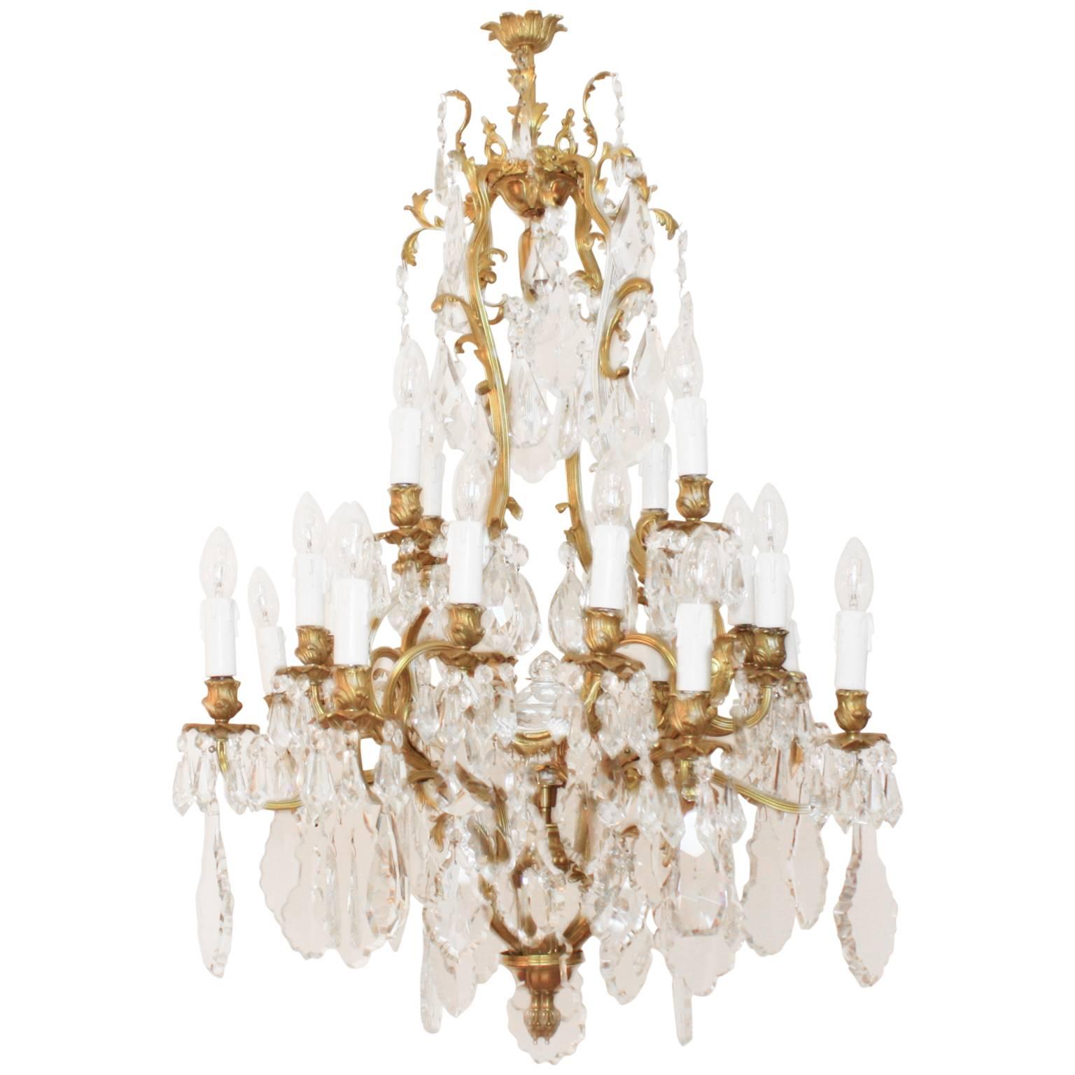 Large 19th Century French Gilt-Bronze and Cut-Crystal 20 Light Chandelier