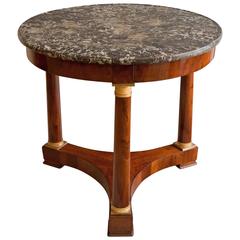 Flame Mahogany Empire Guéridon with Gris Sainte Anne Marble Top