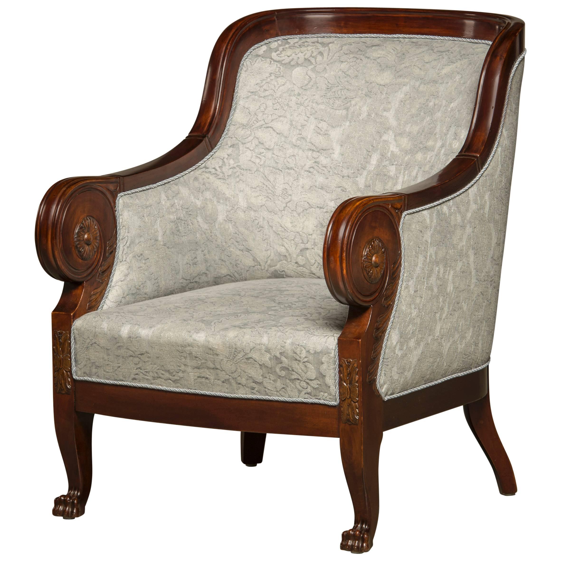 Early 20th Century Reupholstered Art Deco Bergere Chair in Mahogany