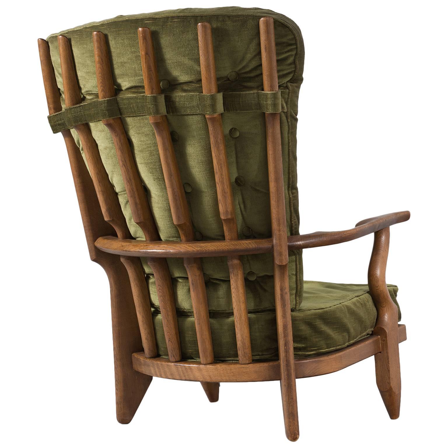 Guillerme & Chambron High Back Chair in Green Velvet Upholstery