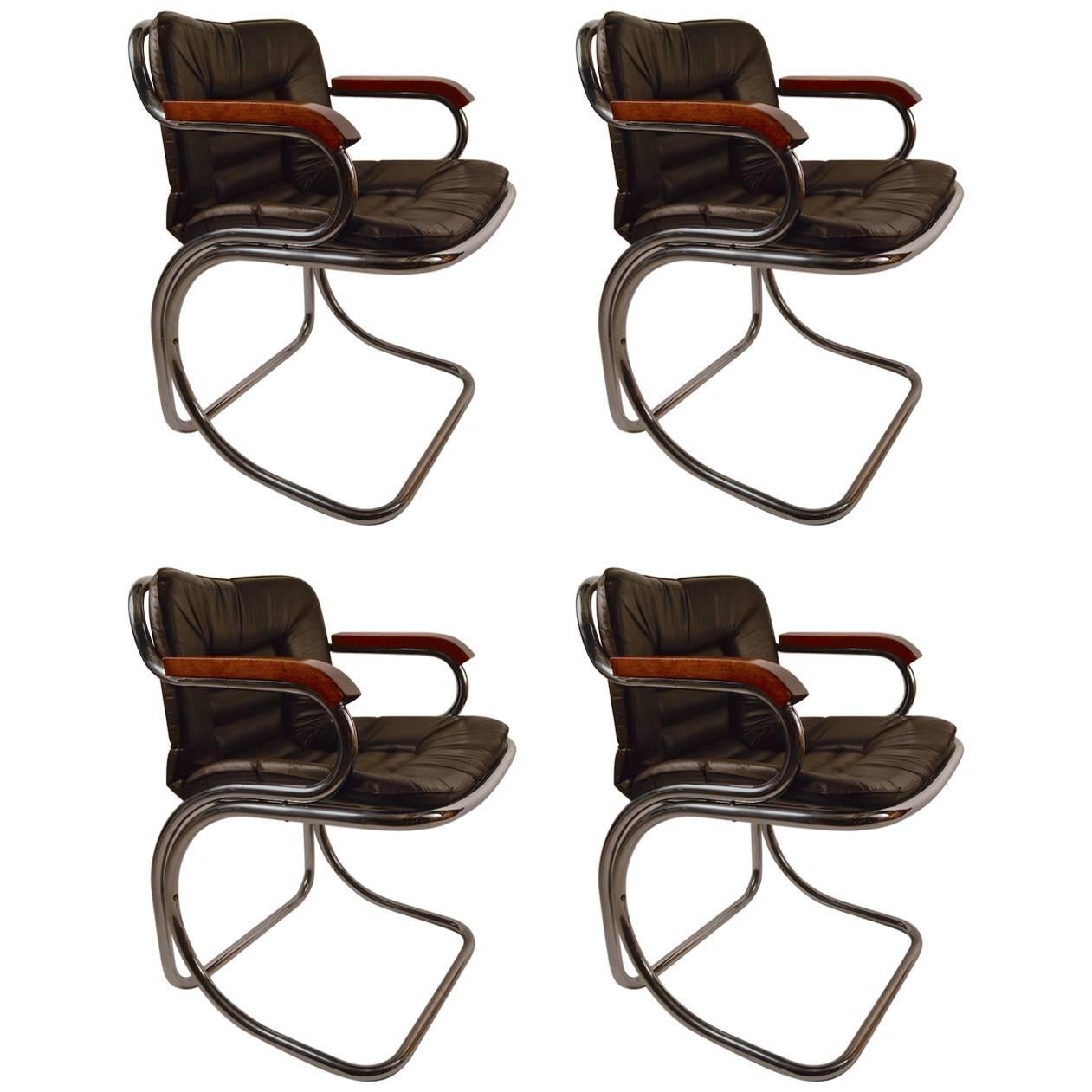 Set of Four Tubular Chrome Dining Chairs