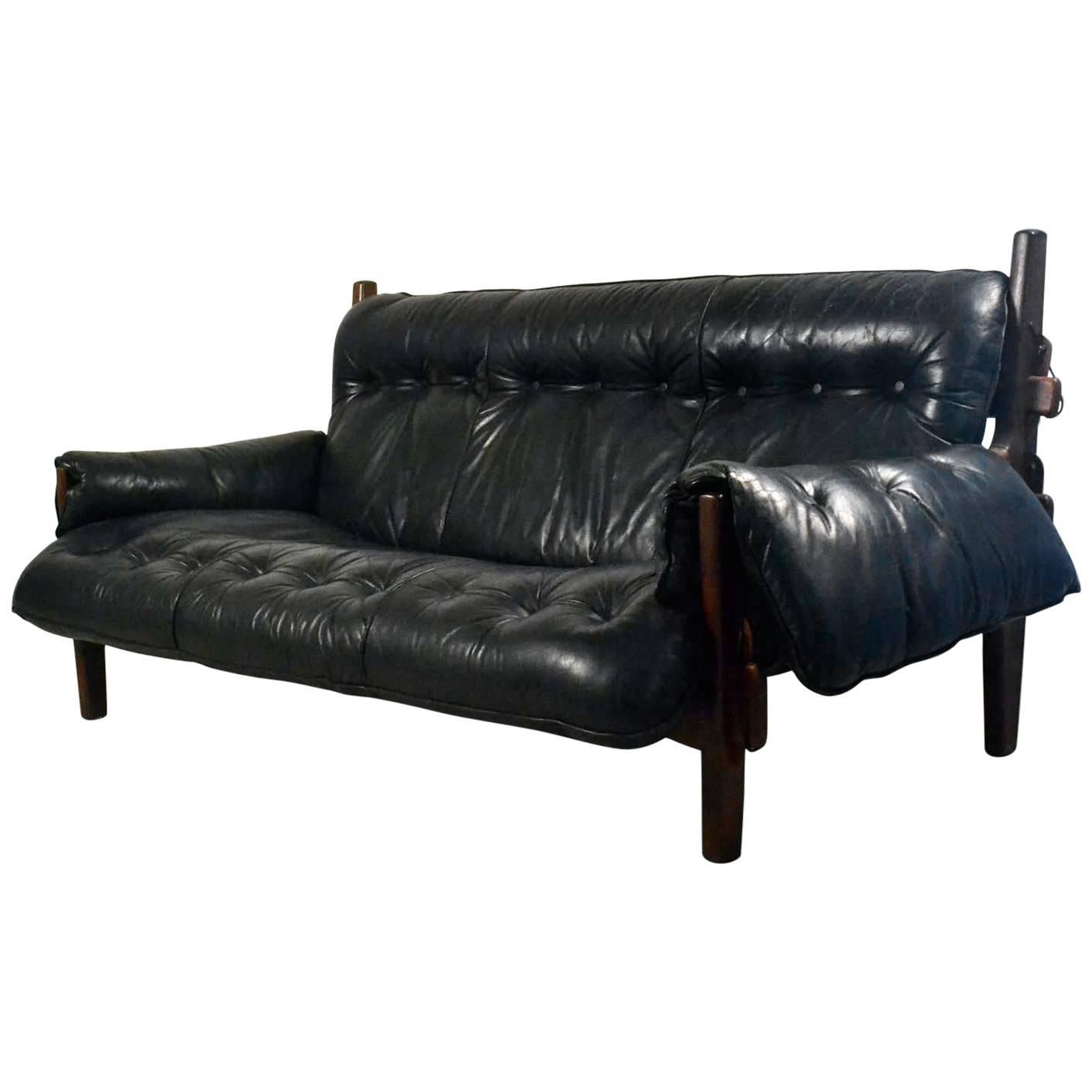 Early Mole Sofa by the Brazilian Sergio Rodrigues in Black Leather