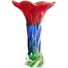 Mid-Century Colorful Murano Vase Red Blue Green