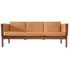 Hans Wegner Reupholstered Three-Seat Sofa in Cognac Leather