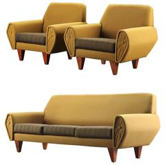 Retro 1960s Mid-Century Sofa and Pair of Lounge Chairs