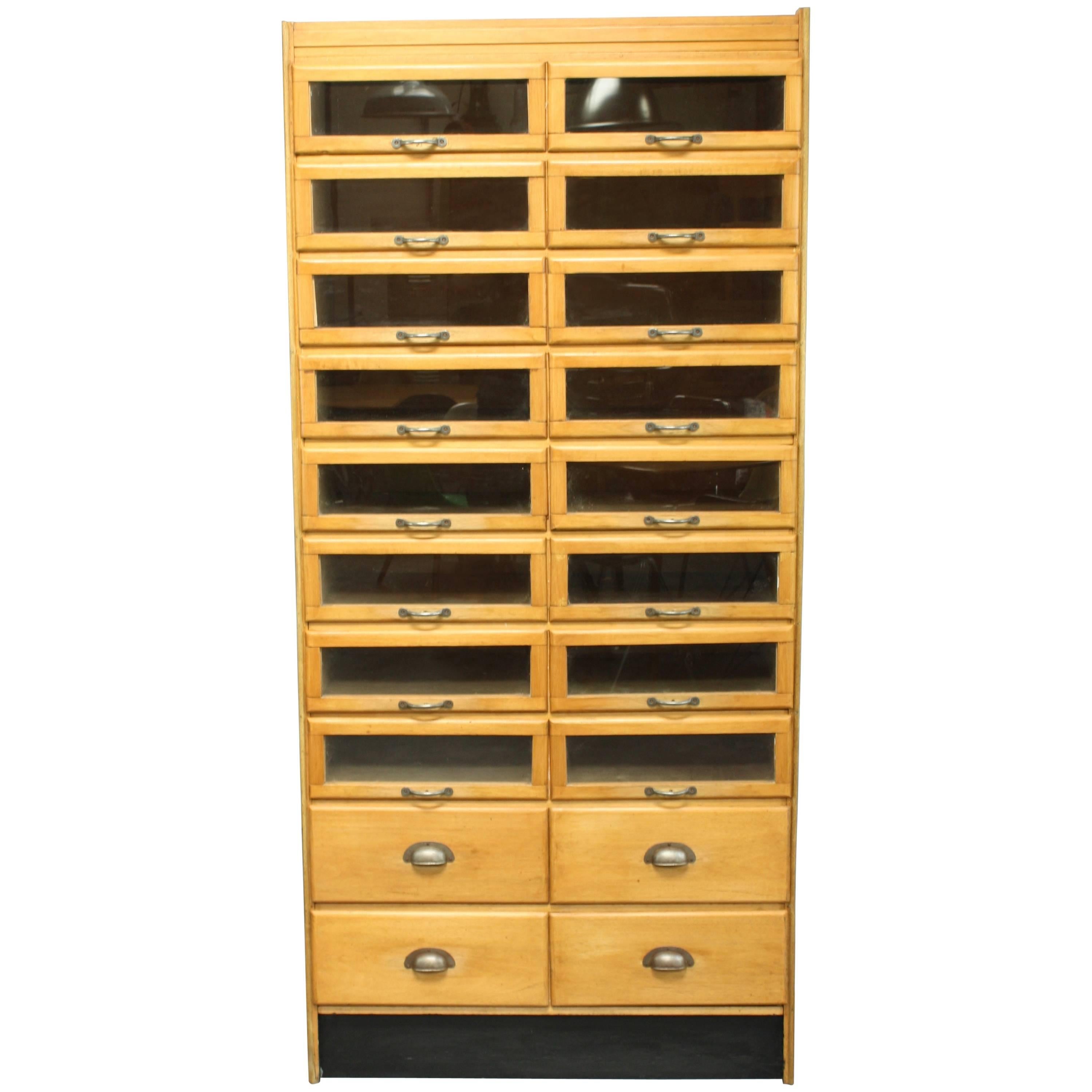 Vintage English Oak Haberdashery Cabinet For Sale