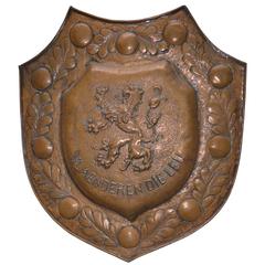 Flemish Copper Shield with Hand-Hammered Relief of a Rampant Lion
