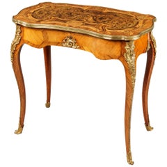 Used English Burr Oak and Marquetry Occasional Table, 19th Century 