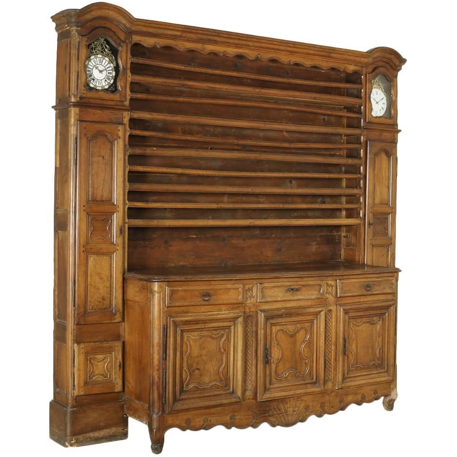 Late 18th Century Walnut Cupboard with Plate Rack Clocks Manufactured in France