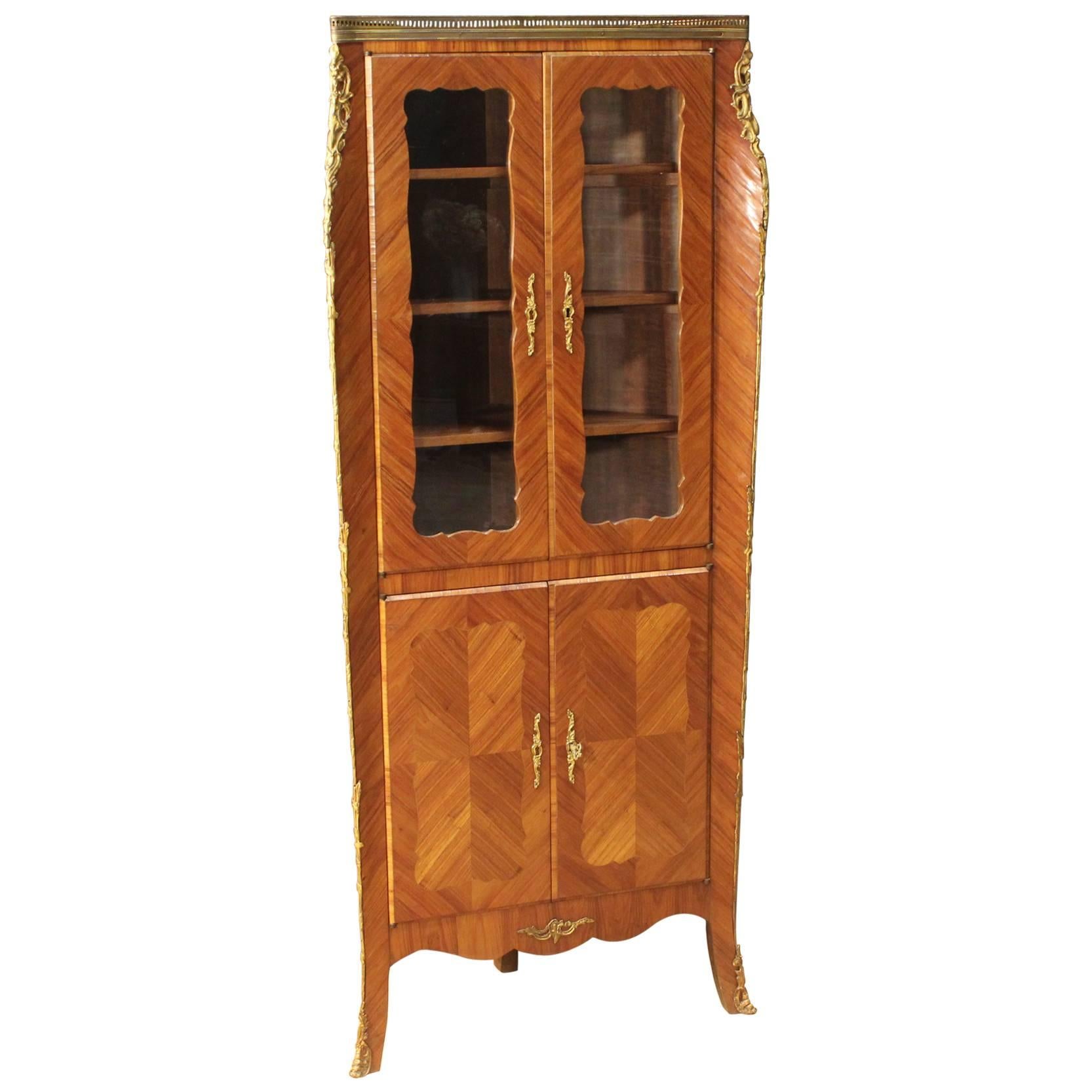 20th Century French Corner Cupboard Decorated with Gilded Bronzes