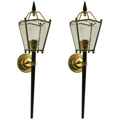 Pair of French Torchiere Lantern Sconces