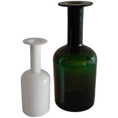 Green and a White Otto Brauer for Kastrup-Holmegaard Glass Vases, Denmark, 1960