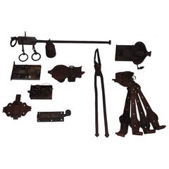 Lot of 18th-19th Century Wrought Iron Locks and Tools 8