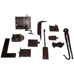 Lot of 18th-19th Century Wrought Iron Locks and Tools 7