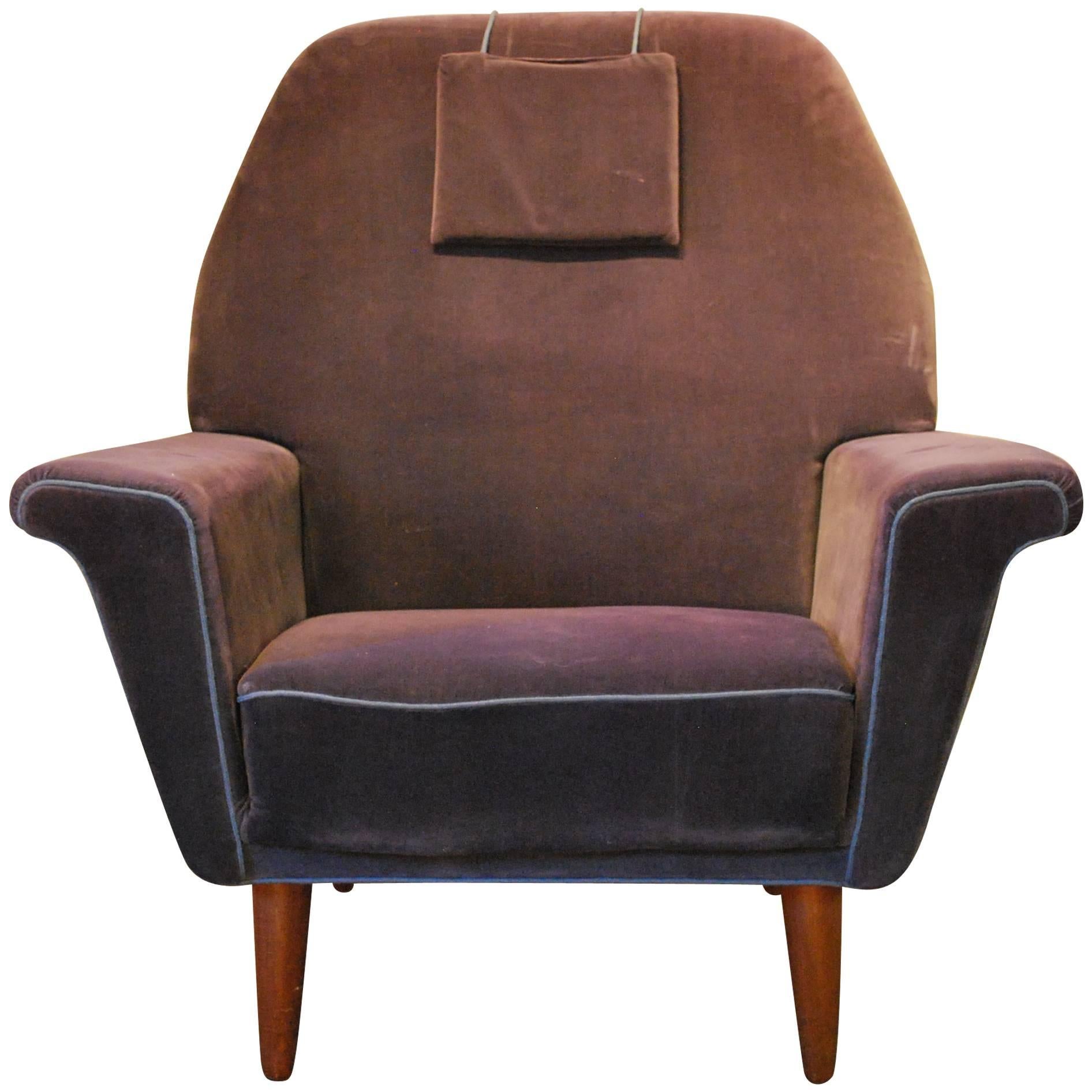 Mid-Century Modern Blue/Gray Wingback Armchair, circa 1960