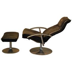 Mid-Century Modern Black Leather/Chrome Lounge Chair with Ottoman, circa 1960