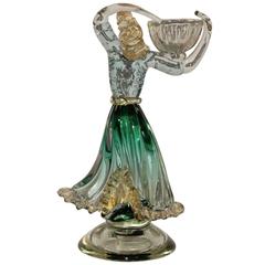 Murano Green & Gold Art Glass Figurine in the Style of Seguso, Italy, circa 1950