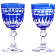 16 Art Deco Val St. Lambert Cobalt Blue Crystal Water Goblets