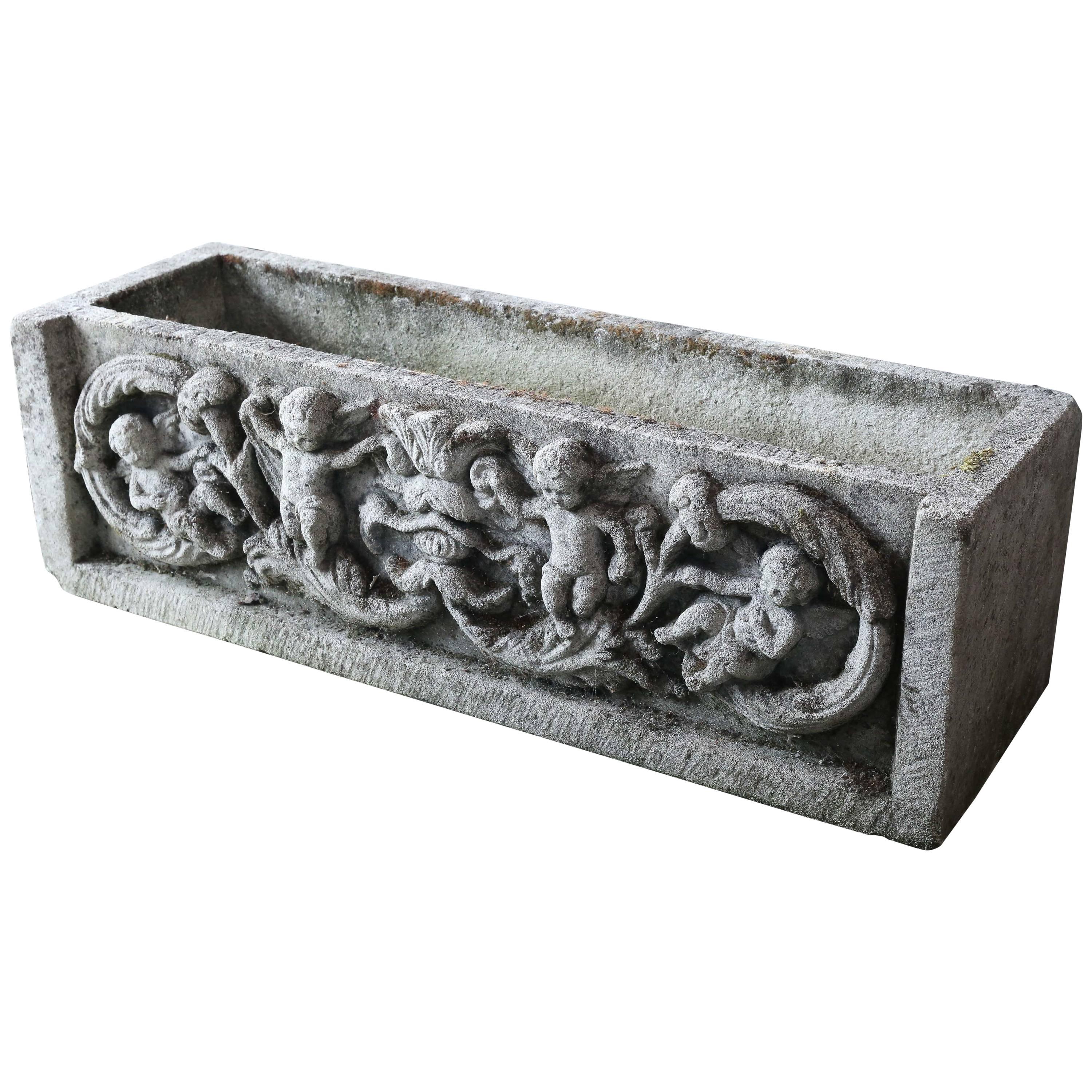 Antique French Cast Concrete Planter with Angels