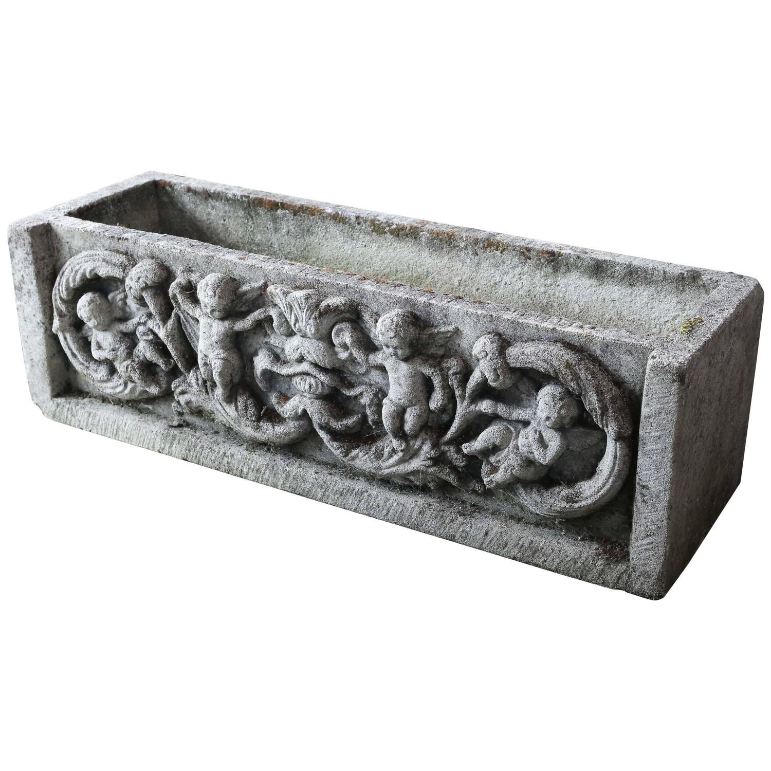 Antique French Cast Concrete Planter with Angels For Sale ...