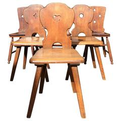 Antique Dining Chairs Farmhouse Harlequin Style, 19th Century Oak Six