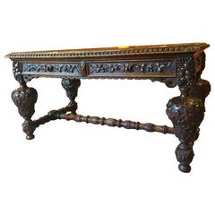 Antique Table Solid Oak Carved Gothic Victorian Carved 19th Century