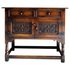 Antique Sideboard Dresser Rustic Solid Oak Carved 19th Century Farmhouse