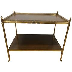 French Brass and Tooled Leather Table