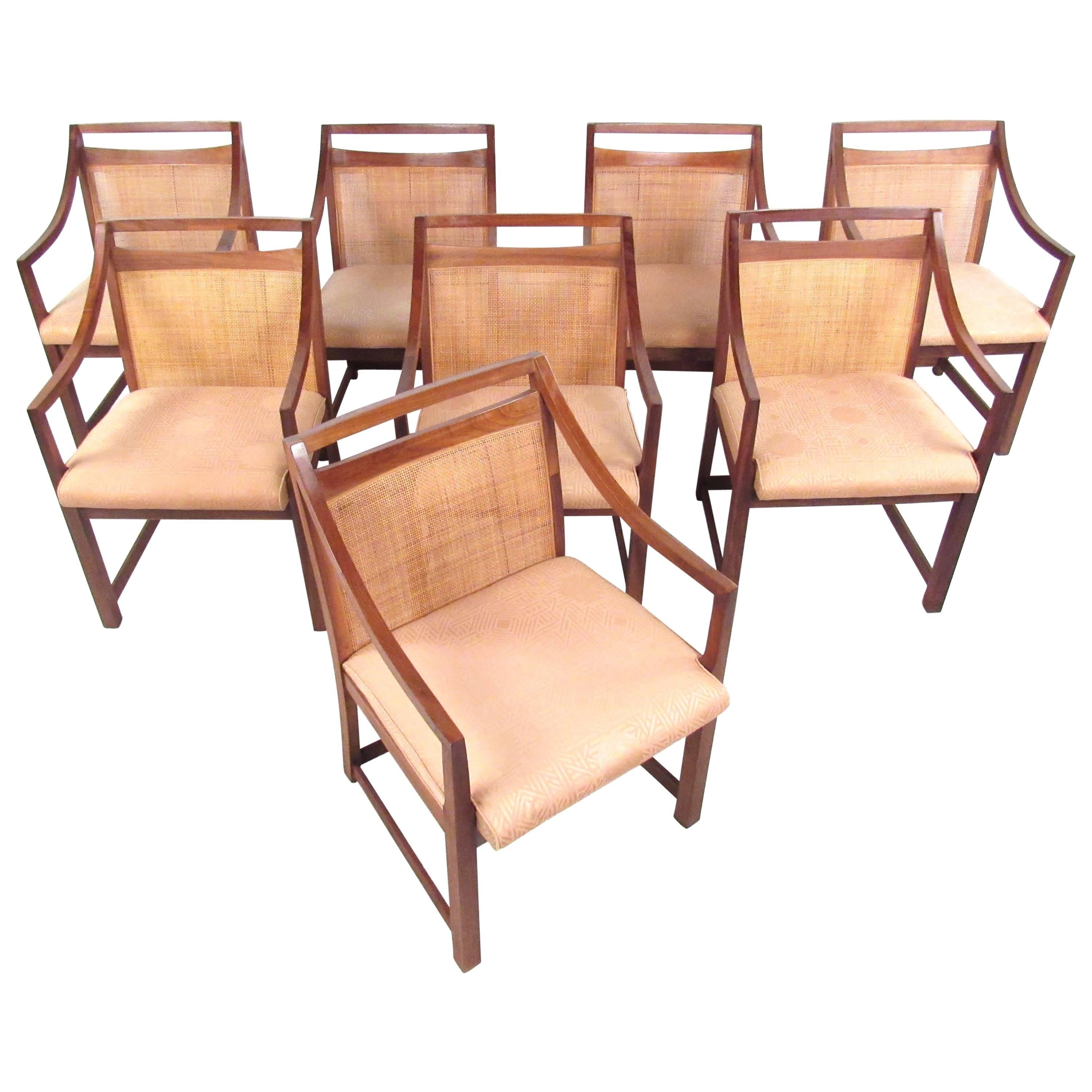Set of Mid-Century Modern Cane Back Dining Chairs