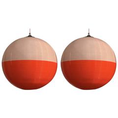 Pair of Orange and White Rotaflex Globe Lights by Heifetz